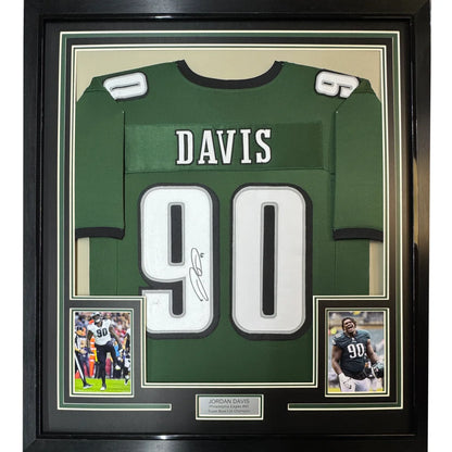 Framed Jordan Davis signed green jersey with JSA COA for man cave