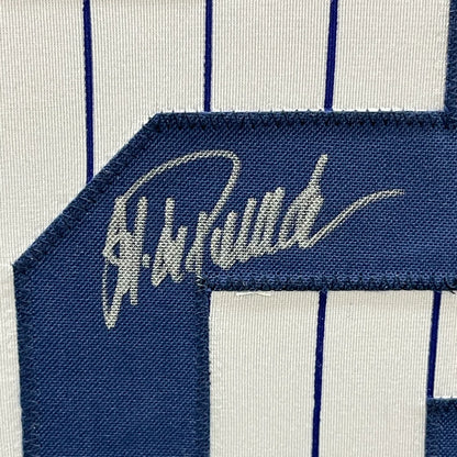 Framed Autographed Jorge Posada 35x39 New York Pinstripe Baseball Jersey Beckett BAS COA | Certified Authentic Signed Memorabilia | vintageantiquesgifts.com