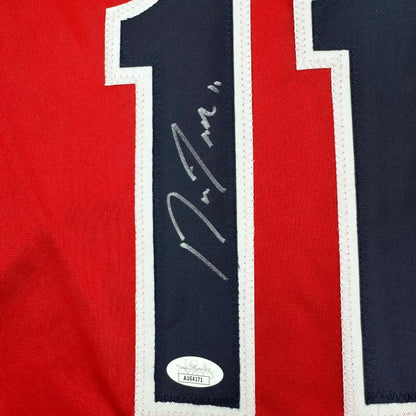 Framed autographed Jose Ramirez Cleveland red baseball jersey with number 11