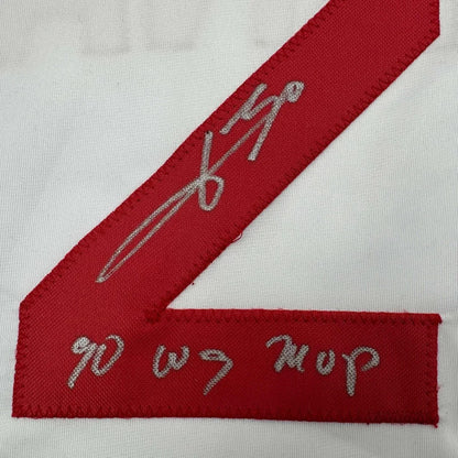Framed Autographed Jose Rijo 35x39 90 WS MVP Cincinnati White Baseball Jersey Beckett BAS COA | Certified Authentic Signed Memorabilia | vintageantiquesgifts.com
