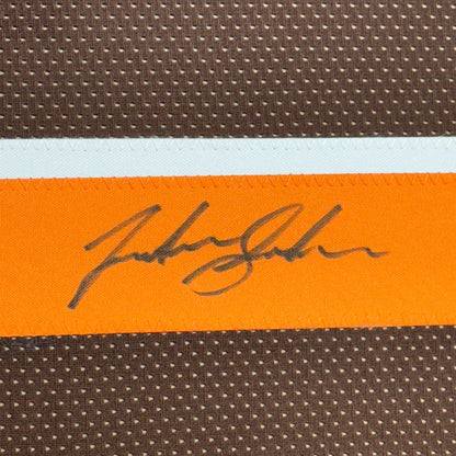 Brown Browns jersey with orange and white stripe and black autograph for Josh Gordon