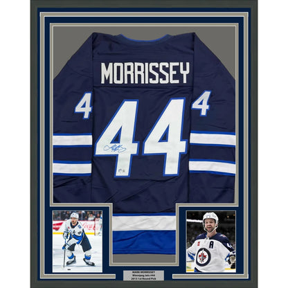 Framed Autographed Josh Morrissey 35x39 Winnipeg Blue Hockey Jersey Beckett BAS COA | Hall of Fame Sports Memorabilia | vintageantiquesgifts.com