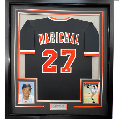 Framed Juan Marichal signed Giants jersey with photos and plaque for display