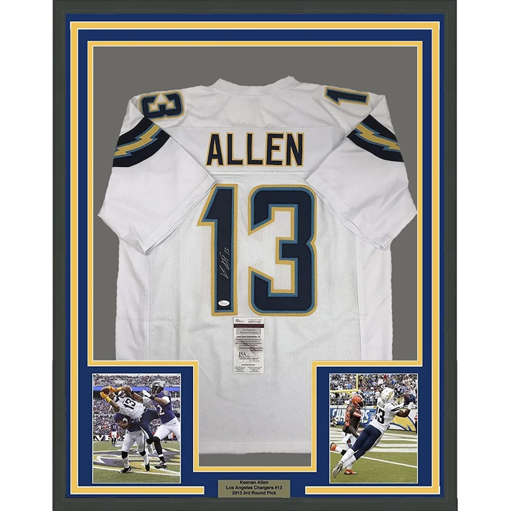 Framed autographed Keenan Allen white LA Chargers jersey back with Allen 13