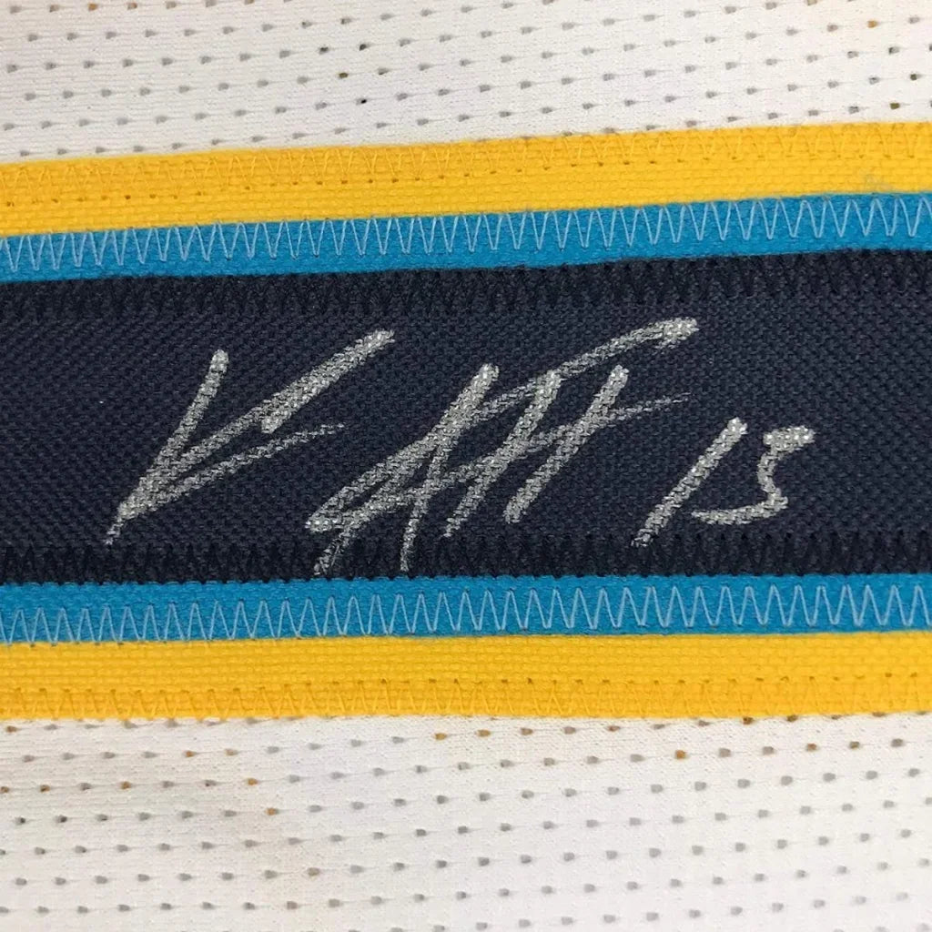 Navy blue woven stripe with silver v signature on Keenan Allen LA Chargers jersey