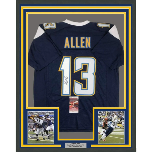 Framed signed Keenan Allen navy blue LA Chargers jersey with Allen 13 JSA COA