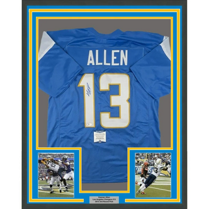 Framed autographed Keenan Allen powder blue LA Chargers jersey back, #13