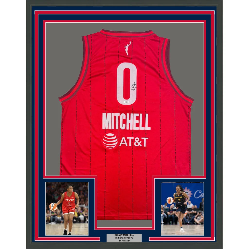 Framed Autographed Kelsey Mitchell 35x39 Indiana Red Basketball Jersey PSA COA | Hall of Fame Sports Memorabilia | vintageantiquesgifts.com