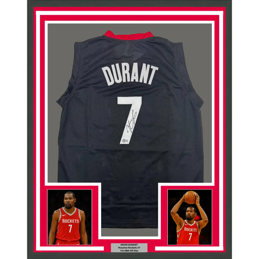Framed Autographed Kevin Durant 35x39 Houston Black Basketball Jersey Beckett BAS COA | Hall of Fame Sports Memorabilia | vintageantiquesgifts.com