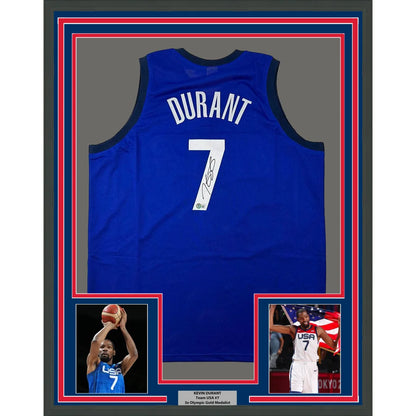 Framed Kevin Durant Team USA autographed basketball jersey with display photos