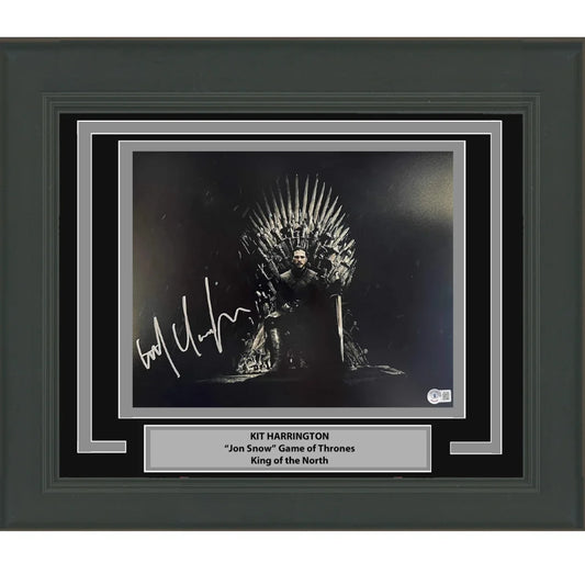 Framed Autographed Kit Harrington Jon Snow Game of Thrones Iron Throne 11x14 Photo Beckett BAS COA 1 | Hall of Fame Sports Memorabilia | vintageantiquesgifts.com