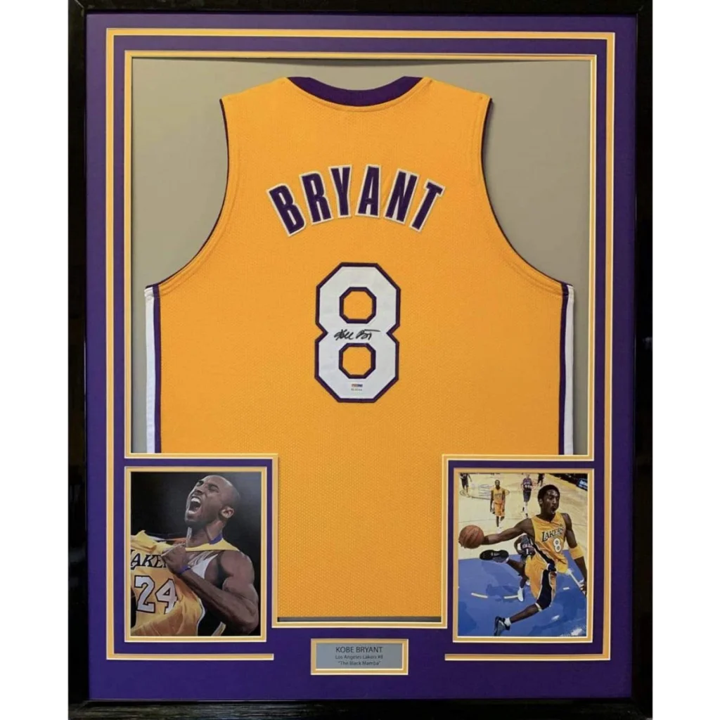 Framed Autographed Kobe Bryant 35x39 Los Angeles LA Yellow Basketball Jersey PSA/DNA COA | Hall of Fame Sports Memorabilia | vintageantiquesgifts.com