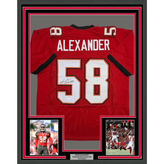 Framed Autographed Kwon Alexander 35x39 Tampa Bay Red Football Jersey JSA COA | Hall of Fame Sports Memorabilia | vintageantiquesgifts.com