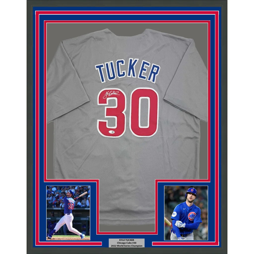 Chicago Grey Baseball Jersey professionally framed with player photos for your man cave