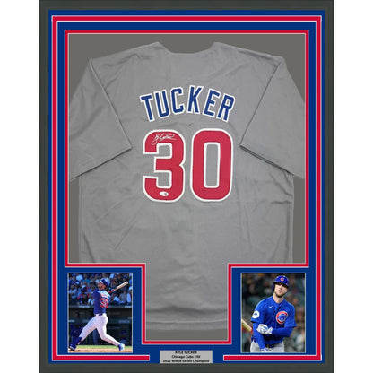 Chicago Grey Baseball Jersey professionally framed with player photos for your man cave