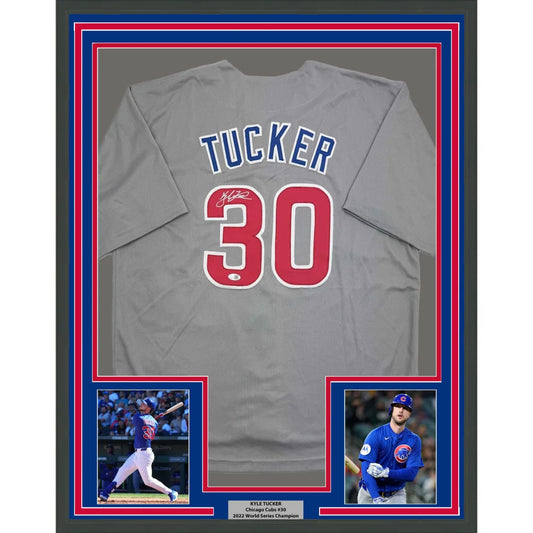 Chicago Grey Baseball Jersey professionally framed with player photos for your man cave