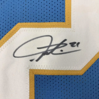 Framed LaDainian Tomlinson signed black ink patch on powder blue jersey