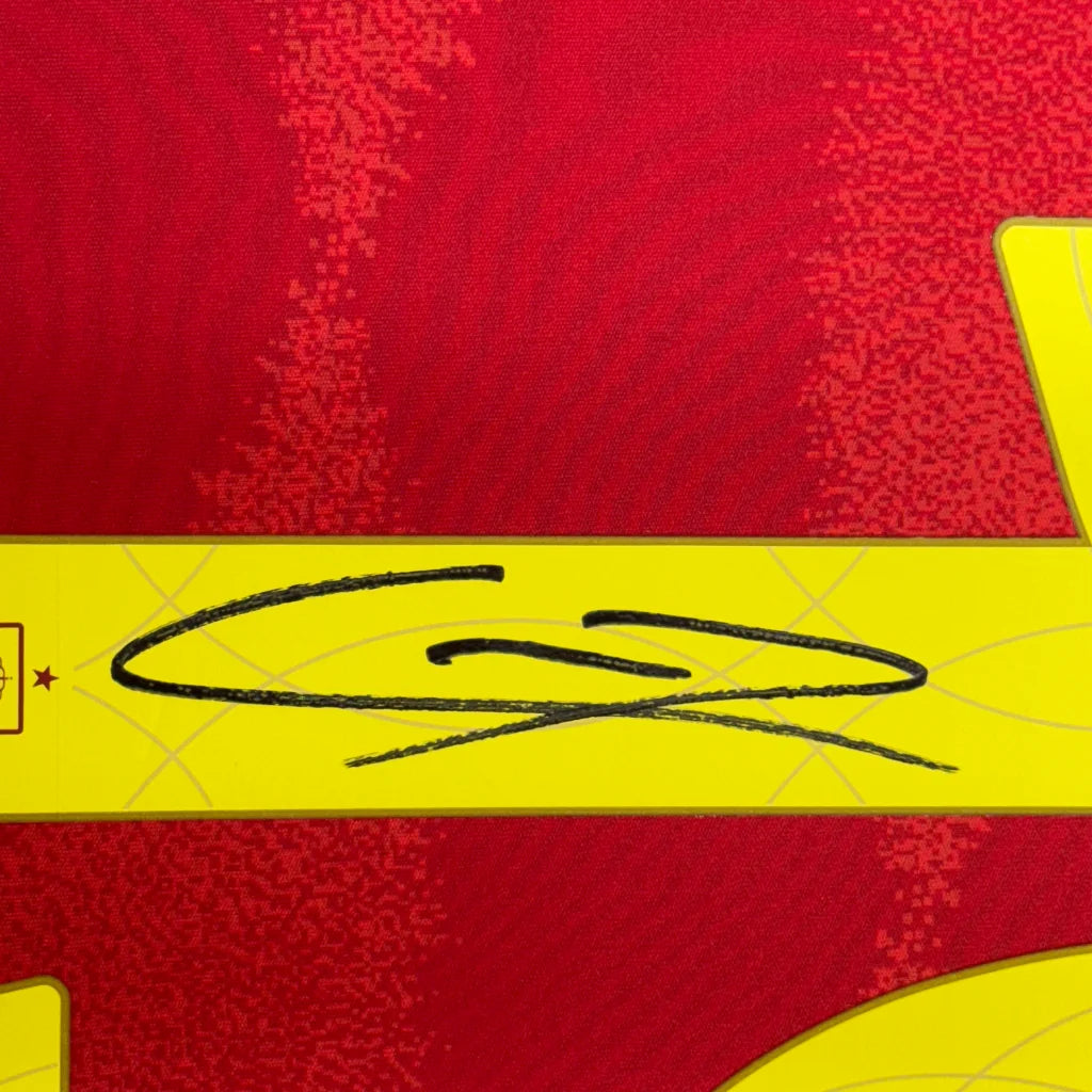 Red and yellow signed sports card for your man cave collection featuring Lamine Yamal