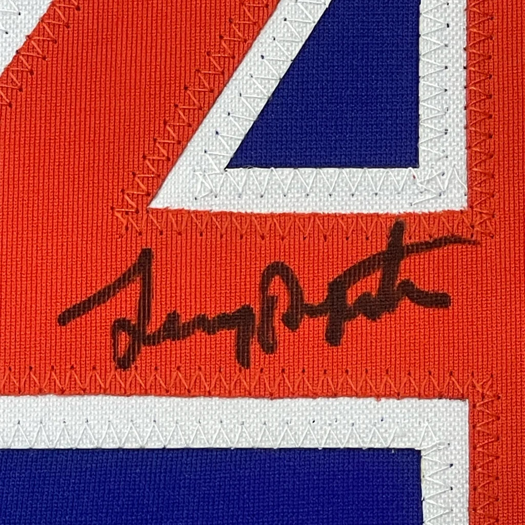 Framed Autographed Lenny Dykstra 35x39 New York Blue Baseball Jersey JSA COA | Certified Authentic Signed Memorabilia | vintageantiquesgifts.com