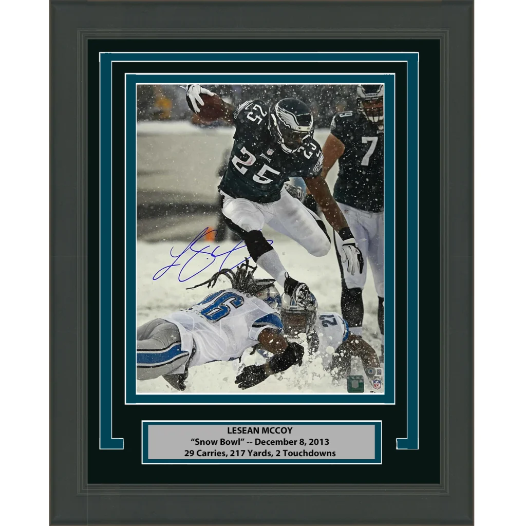 Framed Autographed LeSean McCoy Philadelphia Eagles 16x20 Football Photo Beckett BAS COA | Hall of Fame Sports Memorabilia | vintageantiquesgifts.com