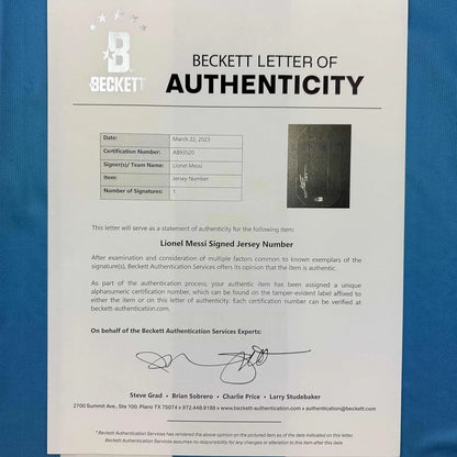 Framed Autographed Lionel Leo Messi 35x39 Argentina Blue/White Soccer Jersey Beckett BAS COA/LOA | Authenticated Signed Sports Jersey | vintageantiquesgifts.com