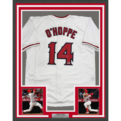 Framed Autographed Logan O'Hoppe 35x39 Los Angeles LA Anaheim White Baseball Jersey Beckett BAS COA | Hall of Fame Sports Memorabilia | vintageantiquesgifts.com