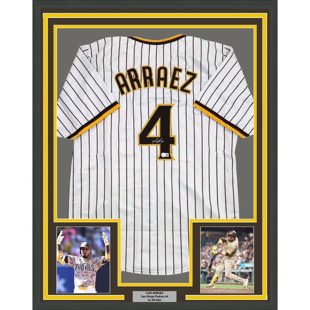 Professionally framed San Diego Pinstripe jersey with Beckett BAS COA and player photos