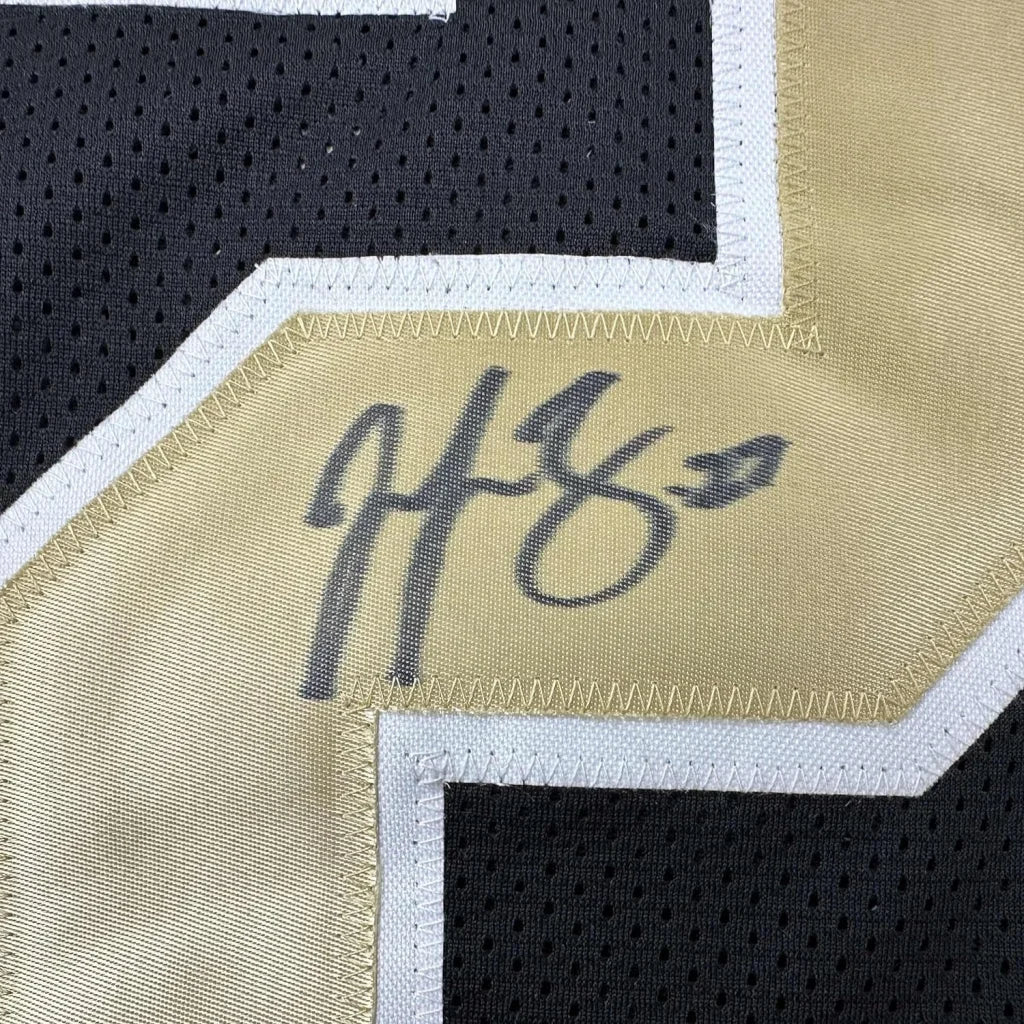 Framed Autographed Malcolm Jenkins 35x39 New Orleans Black Football Jersey Beckett BAS COA | Certified Authentic Signed Memorabilia | vintageantiquesgifts.com