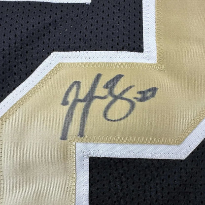 Framed Autographed Malcolm Jenkins 35x39 New Orleans Black Football Jersey Beckett BAS COA | Certified Authentic Signed Memorabilia | vintageantiquesgifts.com