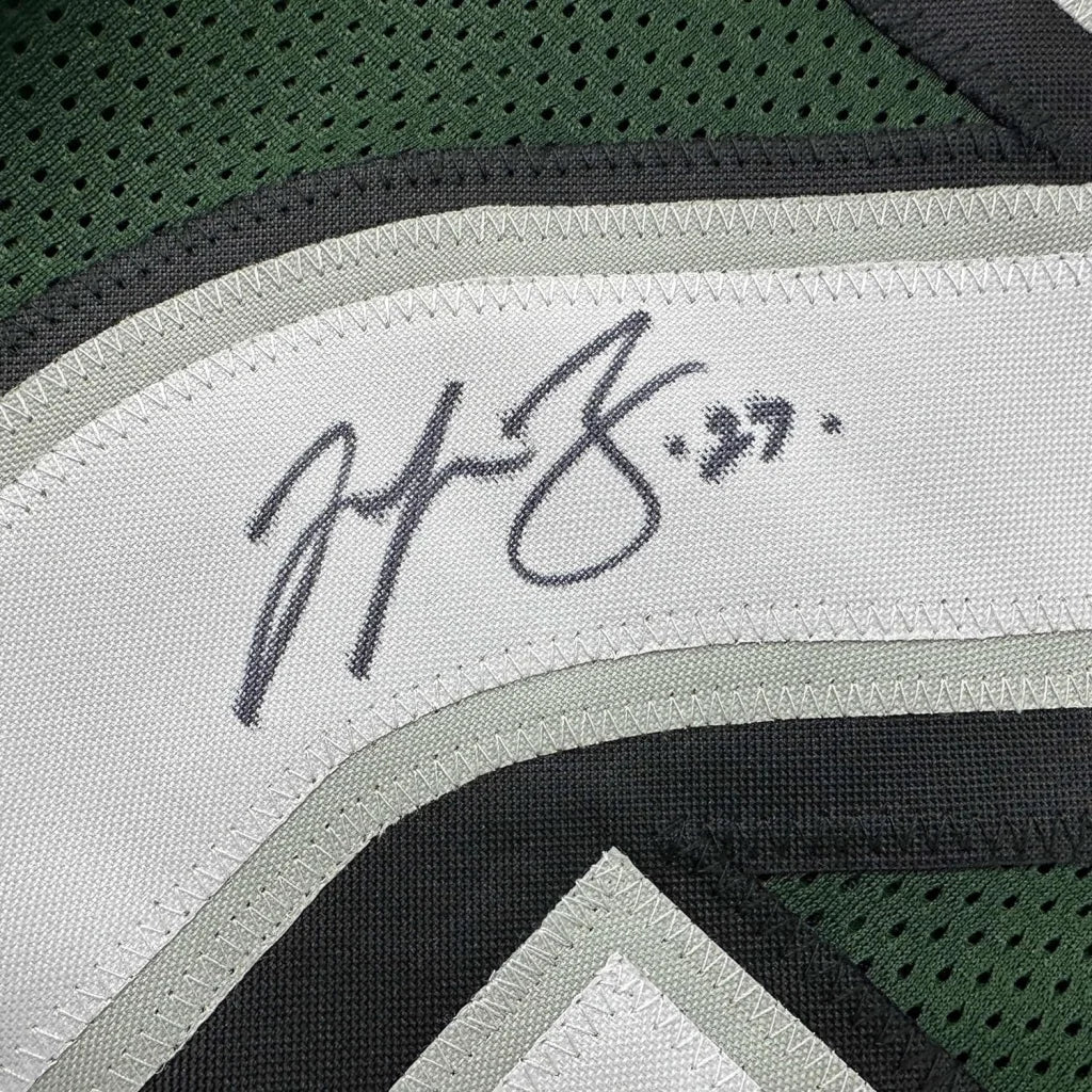 Framed Autographed Malcolm Jenkins 35x39 Philadelphia Green Football Jersey Beckett BAS COA | Certified Authentic Signed Memorabilia | vintageantiquesgifts.com