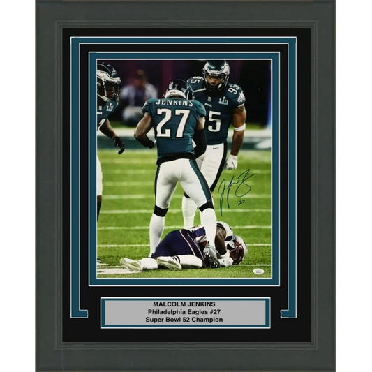 Framed Autographed Malcolm Jenkins Philadelphia Eagles Super Bowl LII 52 Hit Champions 16x20 Football Photo JSA COA #1 | Hall of Fame Sports Memorabilia | vintageantiquesgifts.com