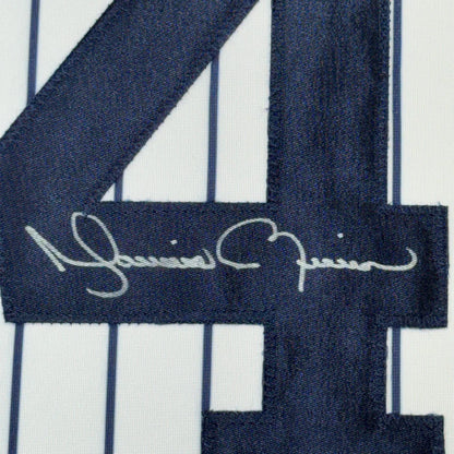 Framed Autographed Mariano Rivera 35x39 New York Pinstripe Baseball Jersey Beckett BAS COA Holo | Certified Authentic Signed Memorabilia | vintageantiquesgifts.com