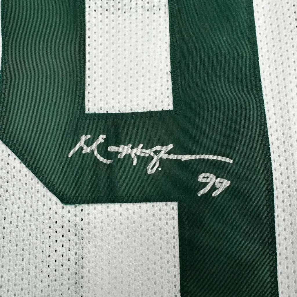 Framed Autographed Mark Gastineau 35x39 New York White Football Jersey JSA COA | Certified Authentic Signed Memorabilia | vintageantiquesgifts.com