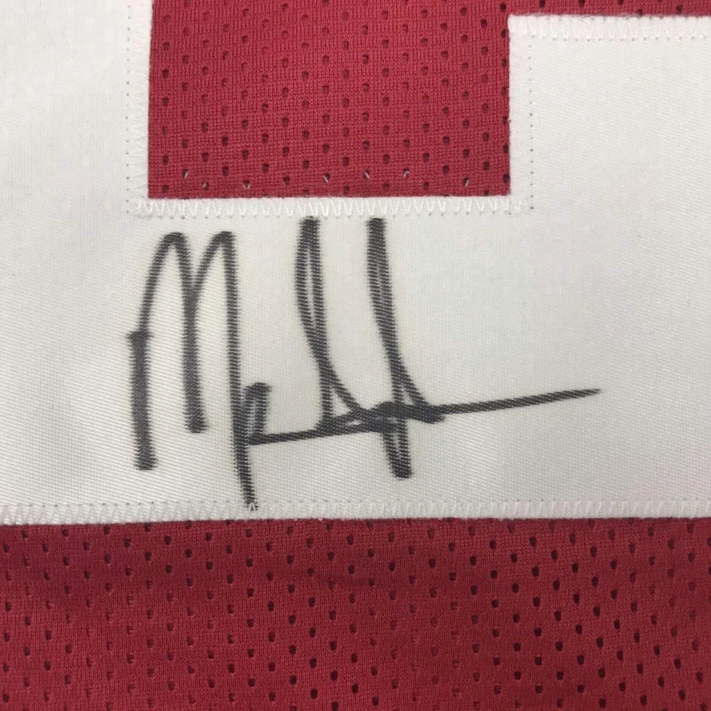 Framed Mark Ingram signed Alabama red jersey black ink patch with red mesh border
