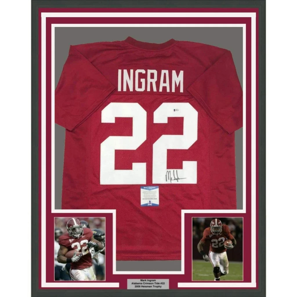 Framed autographed Mark Ingram Alabama crimson tide jersey number 22 back