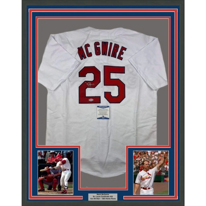 Framed autographed Mark McGwire St. Louis white jersey back with red name 25 JSA COA