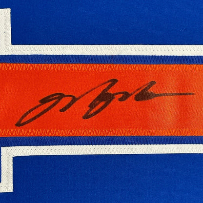 Framed Autographed Mark Messier 35x39 Edmonton Blue Hockey Jersey JSA COA | Certified Authentic Signed Memorabilia | vintageantiquesgifts.com