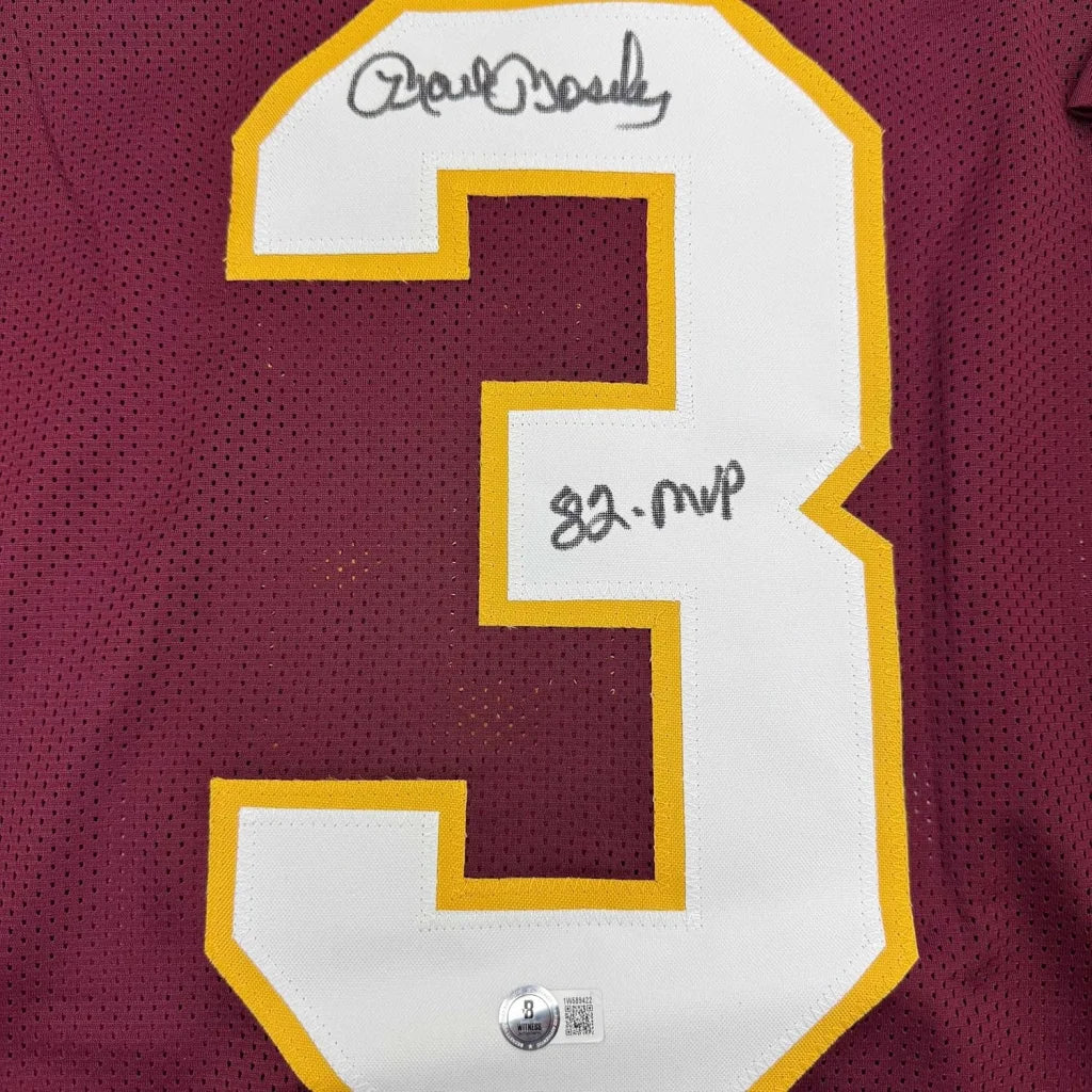 Maroon number 3 Mark Moseley signed jersey with 82 MVP for your man cave decor