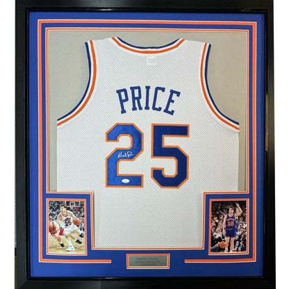 Framed autographed Mark Price white mesh basketball jersey number 25