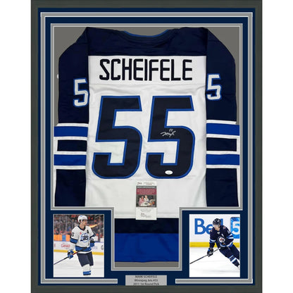 Framed Autographed Mark Scheifele 35x39 Winnipeg White Hockey Jersey JSA COA | Hall of Fame Sports Memorabilia | vintageantiquesgifts.com