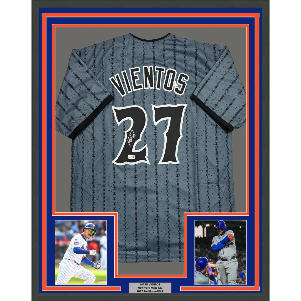 Framed Autographed Mark Vientos 35x39 New York City Connect Grey Baseball Jersey Beckett BAS COA | Hall of Fame Sports Memorabilia | vintageantiquesgifts.com