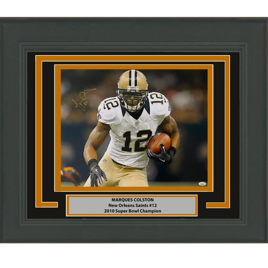 Framed Marques Colston signed Super Bowl Champion photo for your man cave display