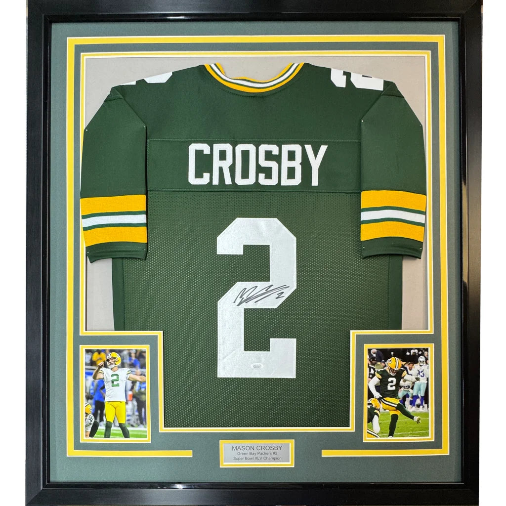 Framed autographed Mason Crosby Green Bay Packers jersey number 2, JSA COA