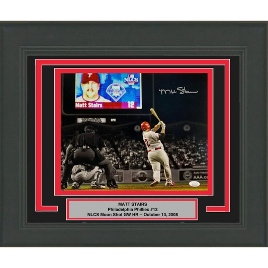 Framed autographed Matt Stairs moon shot Phillies 11x14 photo with JSA COA