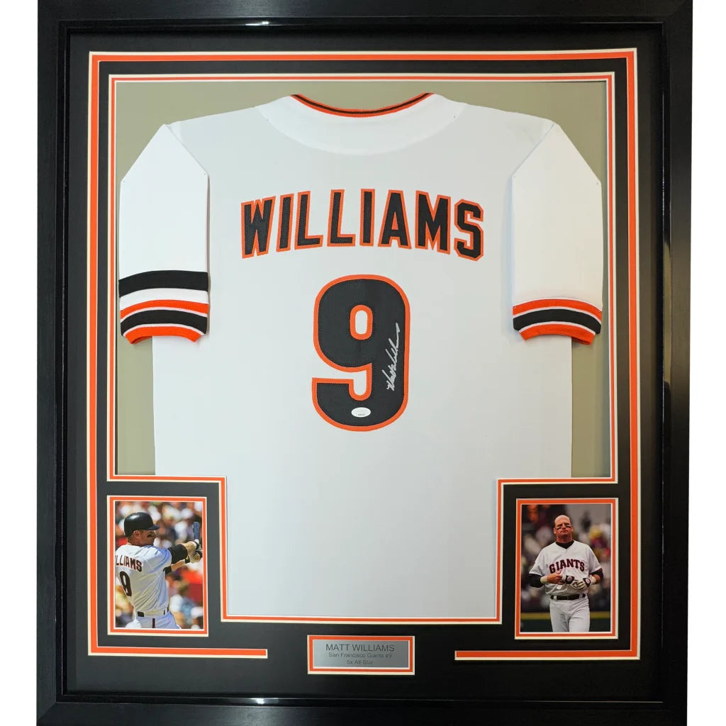 Framed Autographed Matt Williams 35x39 San Francisco White Baseball Jersey JSA COA | Hall of Fame Sports Memorabilia | vintageantiquesgifts.com