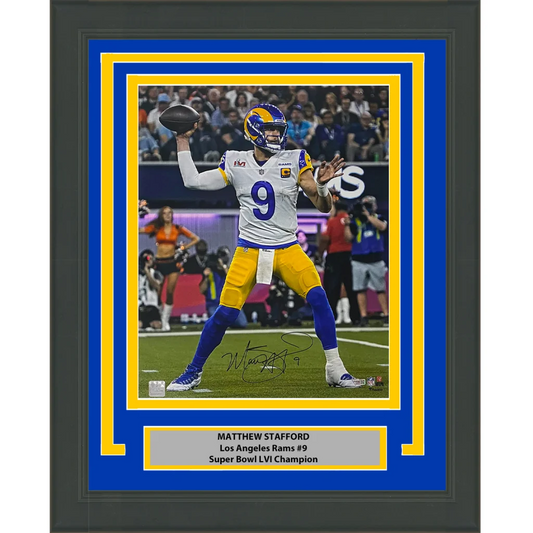 Framed autographed Matthew Stafford Rams photo ready for display