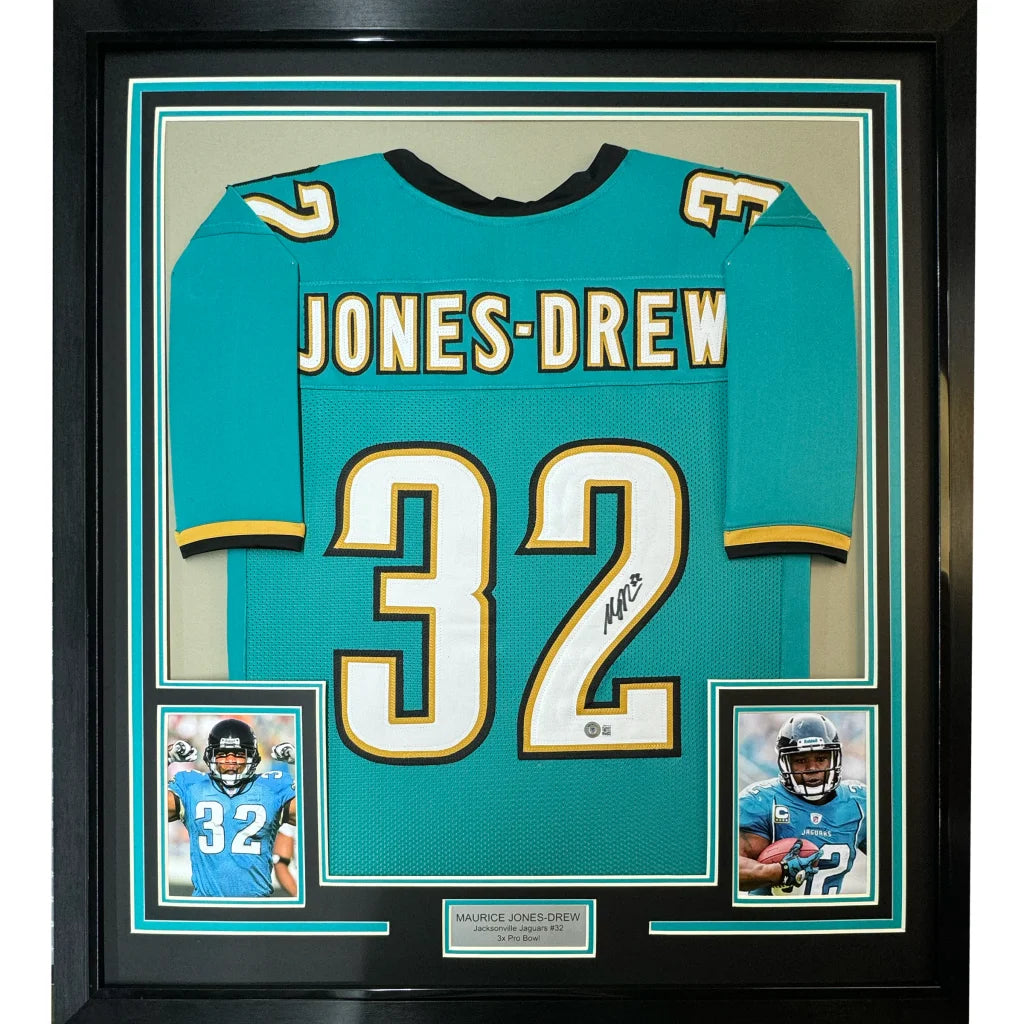 Framed Maurice Jones-Drew Jacksonville Jaguars #32 autographed jersey with photos and nameplate