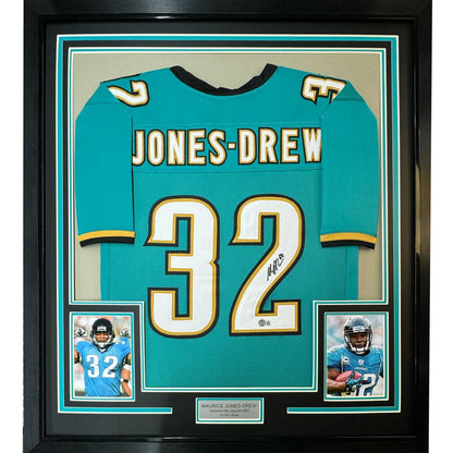 Framed Maurice Jones-Drew Jacksonville Jaguars #32 autographed jersey with photos and nameplate