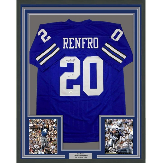Framed Dallas Cowboys Renfro jersey with player photos and commemorative plaque