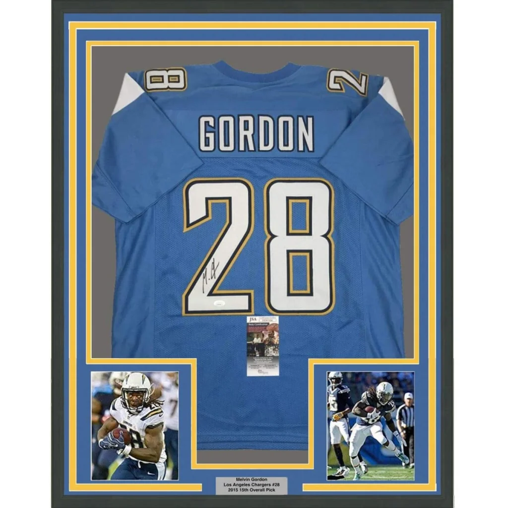 Framed Melvin Gordon signed Chargers jersey perfect for your man cave display